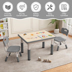 GITAWUSA Kids Study Table and Chairs Set, Height Adjustable Toddler Table and Chair Set for Kids Ages 3-8, 31.5" L x 23.6" W Graffiti Desktop Plastic Children Art Table with 2 Seats, Grey