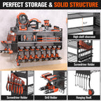 33" W Power Tool Organizer Wall Mount,Heavy Duty Cordless Tool Organizer with 10 Drill Holder, 300 Lbs Capacity 3-Layer Garage Organization for Garage and Workshop (Black)