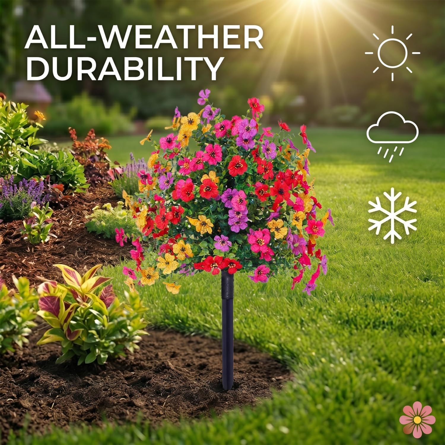 2026 Artificial Petunias with Ground Stake, 22" Outdoor Faux Flowers for Garden, Planter and Porch, Yard, Lifelike Decorative Flowers (Multi-Color‌, 1PCS)