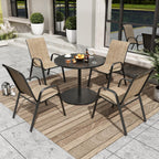 Patio Dining Chairs Set of 4 Outdoor Stackable Dining Chairs for All Weather 350lbs Capacity Heavy Duty Textilene Fabric Rustproof Metal Frame Patio Furniture for Backyard Garden Poolside (Brown)