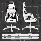 Vigosit Black and White Cow Gaming Chair with Footrest, Ergonomic Cute Gamer Chair for Girls, Comfortable Computer Desk Chair for Adults Teens