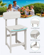 SERWALL Outdoor Bar Stools Set of 2, All Weather HDPE 25" Counter Height Bar Stools with Back, Outdoor Armless Barstools for Patio, Garden, Backyard, Balcony, Poolside, White