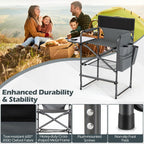 COSTWAY Folding Tall Director Chair, 26" Seat Height Portable Camping Chair with Side Table, Cup Holders, Storage Pockets, Footrest, Compact Makeup Salon Chair Support 350 lbs