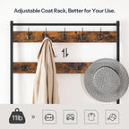 HOOBRO Hall Tree, Entryway Coat and Shoe Rack, 2 Fabric Drawers, Hall Tree with Bench, Shoe and Coat Rack, Coat Rack with Shoe Storage, 4 Tier Shoe Organizer, 9 Hooks, Rustic Brown and Black BF81MT01