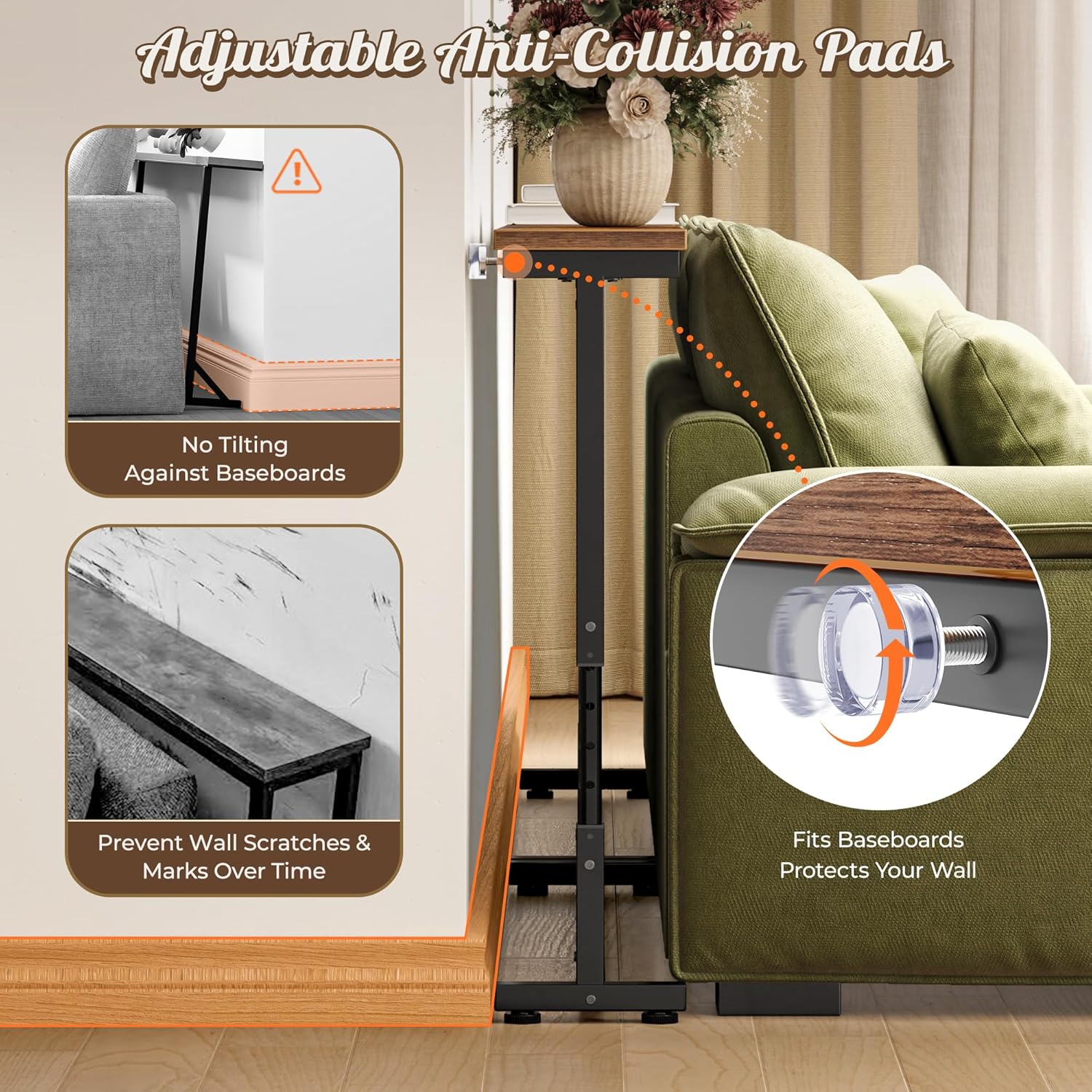 Huuger 78.7 Inch Height Adjustable Behind Couch Table with Power Outlets, 23.9’’-34.4’’ Range, Sofa Tables Narrow Long with USB-C Ports, Skinny Console Table, for Small Spaces, Rustic Brown