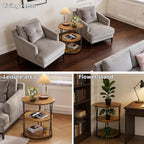 23 Inch Round Side Table 3-Tier End Table Living Room Small Patio Table Nightstands Round Coffee Table Spacious Top for Couch Bedroom 3 Storage Shelves Accent Coffee Table, Rustic Brown