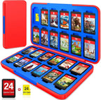 CYKOARMOR Game Card Case Holder for Nitendo Switch/Switch 2(2025) - Hard Shell Cartridge Case with 24 Game Slots & 24 Micro SD Card Slots, Portable Protective Organizer Traveler, Red Blue