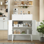 Sideboard Storage Cabinet with 2 Drawers & 2 Doors, Fluted Kitchen Buffet Cabinet with Adjustable Shelves, Coffee Bar Station for Living Room, Entryway, 13.8 x 27.6 x 35.6 Inches, White