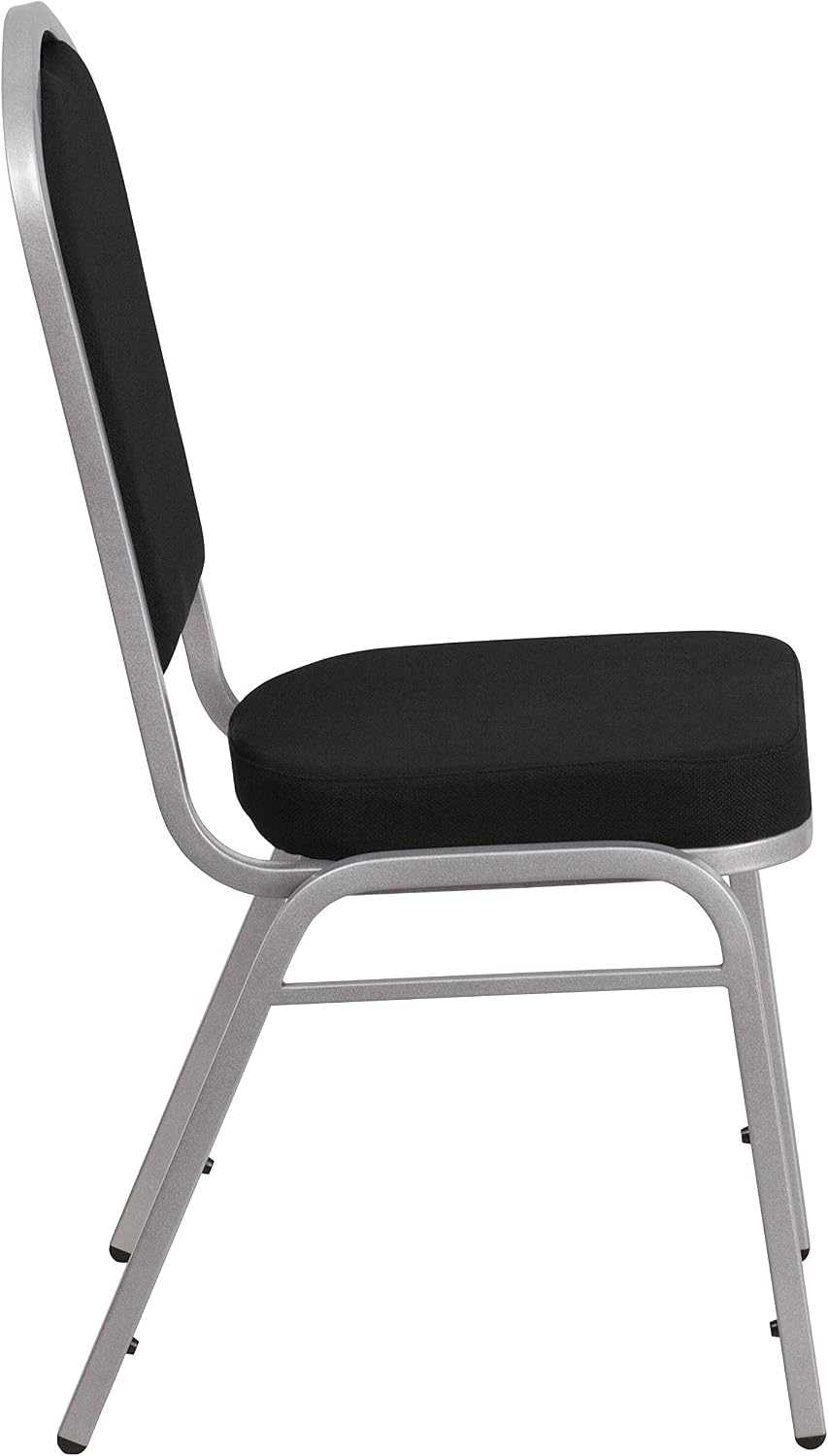 EMMA + OLIVER Crown Back Stacking Banquet Chair in Black Fabric - Silver Frame
