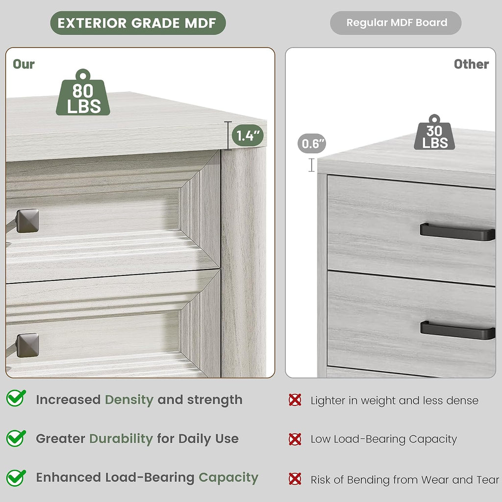 White Nightstand with 3 Drawers, Wood Night Stand with Metal Knobs, Farmhouse Bed Side Table for Bedroom, Modern End Table for Living Room Home Office Storage 1PC