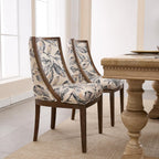Farmhouse Dining Room Chairs Set of 2 Wooden Side Chairs with Curved Backrest and Solid Wood Frame Linen Fabric Upholstered Kitchen Chairs for Lving Room/Restaurant, Floral