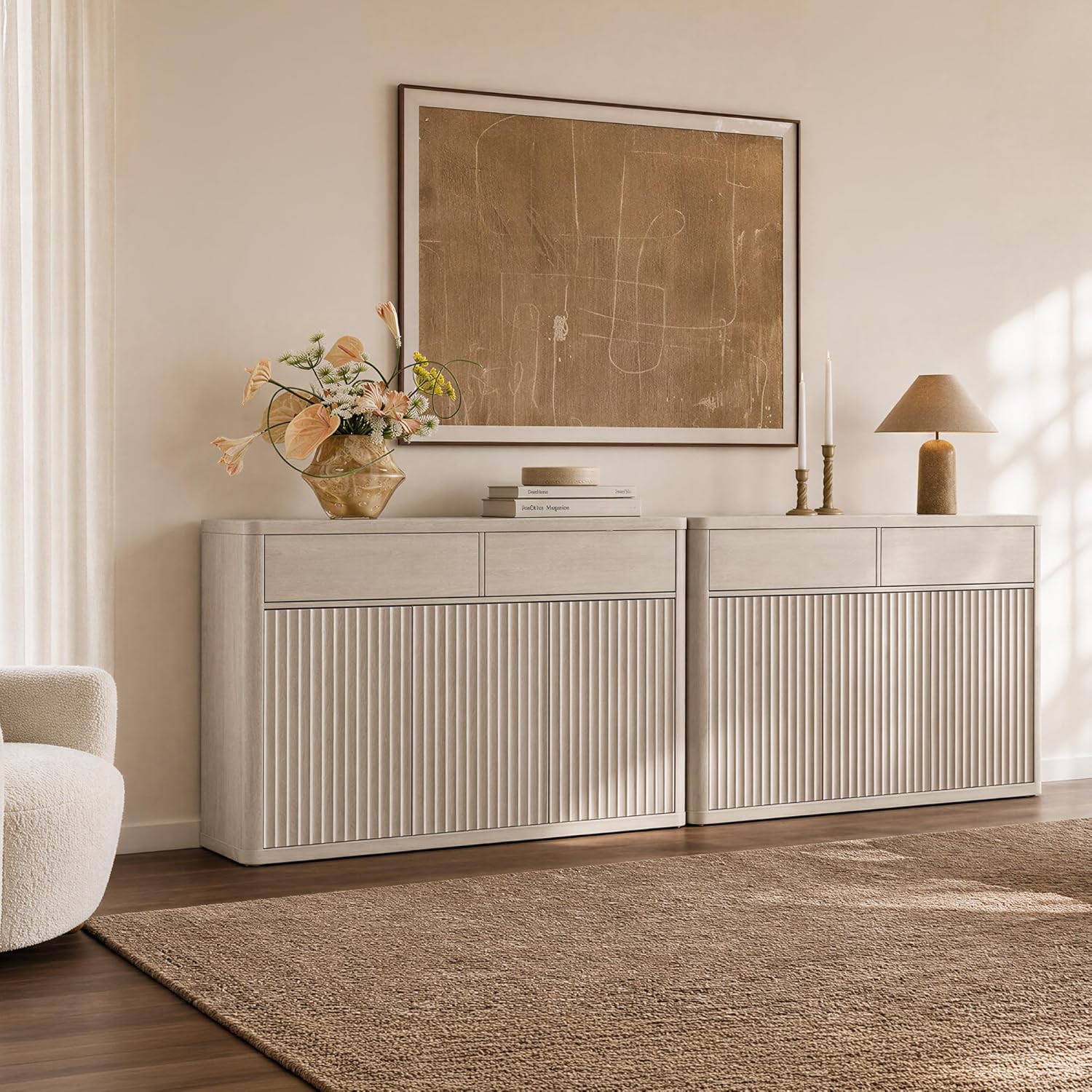 SICOTAS Buffet Cabinet with Storage - Storage Cabinet Sideboard with Doors & Shelves Accent Credenza Buffet Table with 2 Drawer Buffets & Sideboards for Living Room Dining Room Kitchen Entryway