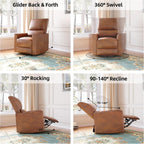 GAOMON Swivel Rocking Recliner Chair, Manual Leather Recliner Glider with Lumbar Support & Padded Armrest, Comfortable Rocker Nursery Single Sofa for Living Room and Bedroom (Brown)