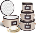 punemi China Storage Containers, 4 Pack Hard Shell Plate Dish Storage Cases with Padded Dividers & Quilted Lining, Stackable Dinnerware Storage Protectors for Moving Boxes & Holiday Storage, Beige
