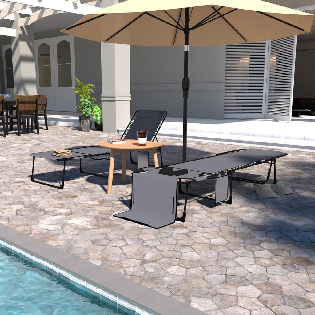 MUPATER Tanning Chair with Face Hole, Patio Chaise Lounge Chair with 5-Position Adjustable Backrest, Removable Pillow & Pocket, Folding Lounger Recliner for Beach, and Pool Sunbathing, Gray