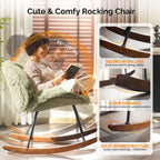 VINGLI 25.6" Extra Wide Criss Cross Nursery Rocking Chair,Cute Curved 115° Reclining Armless Glider,Plush Small Rocker w/Pillow & Solid Wood for Indoor,Bedroom, Living Room,Fluffy Fleece,Lawn Green