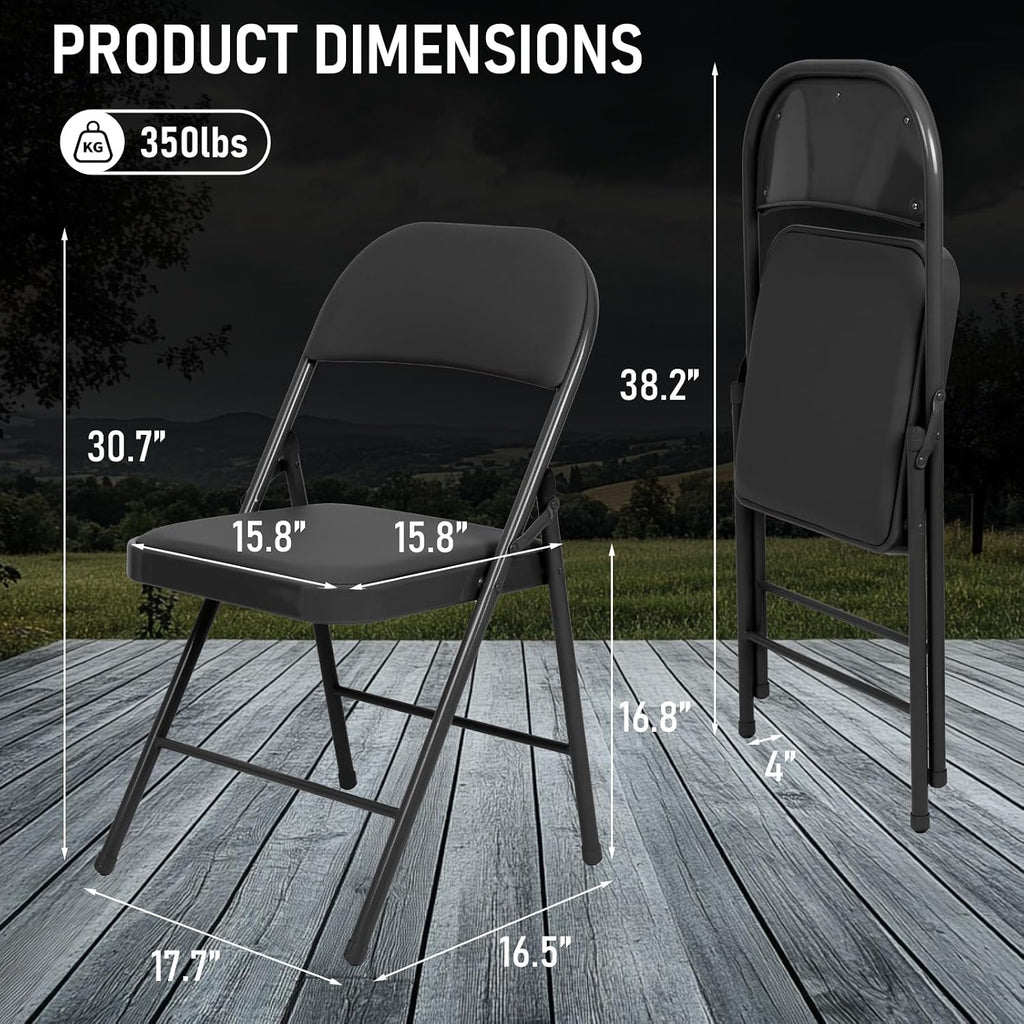 6 Pack Padded Folding Chairs, Heavy Duty Metal Frame with PU Leather Seat & Back, 350 lbs Capacity Portable Stackable Indoor Outdoor Chairs for Party Wedding Office(Black, 6 Pack)