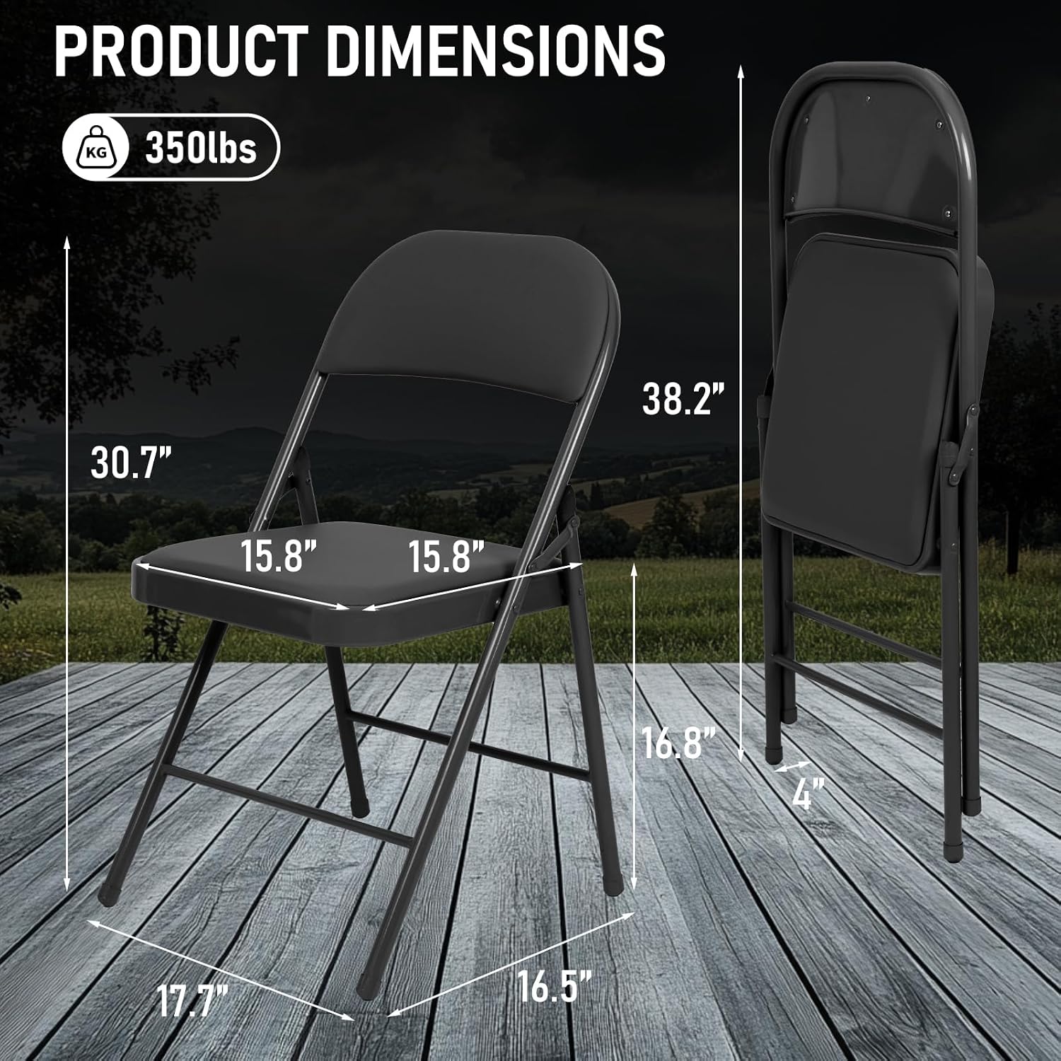 30 Pack Padded Folding Chairs, Heavy Duty Metal Frame with PU Leather Seat & Back, 350 lbs Capacity Portable Stackable Indoor Outdoor Chairs for Party Wedding Office(Black, 30 Pack)
