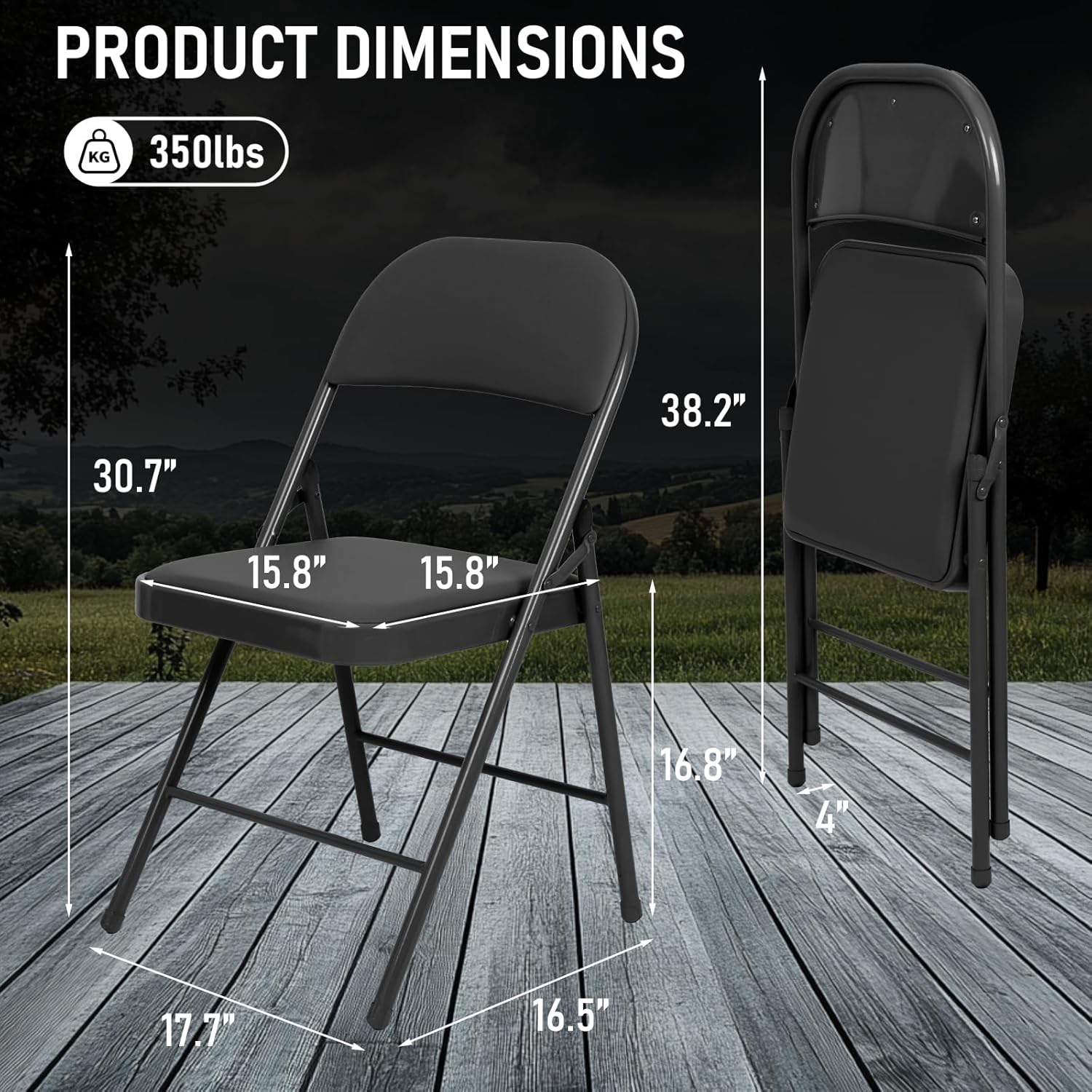 12 Pack Padded Folding Chairs, Heavy Duty Metal Frame with PU Leather Seat & Back, 350 lbs Capacity Portable Stackable Indoor Outdoor Chairs for Party Wedding Office(Black, 12 Pack)