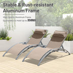 Pool Lounge Chairs Set of 2, Aluminum Outdoor Lounge Chairs, Chaise Lounge Chair, Patio Lounge Chairs, Patio Chaise Lounges, Poolside Lounge Chairs, Sun Lounger, 5 Adjustable Position -Khaki