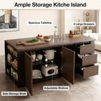 70.8 Inch Modern Multifunctional Kitchen Island Tabletop Home Bar with 3 Drawers, Wine Rack, Glass Cup Holder Adjustable Dividers for Kitchen Dining Room Family Party