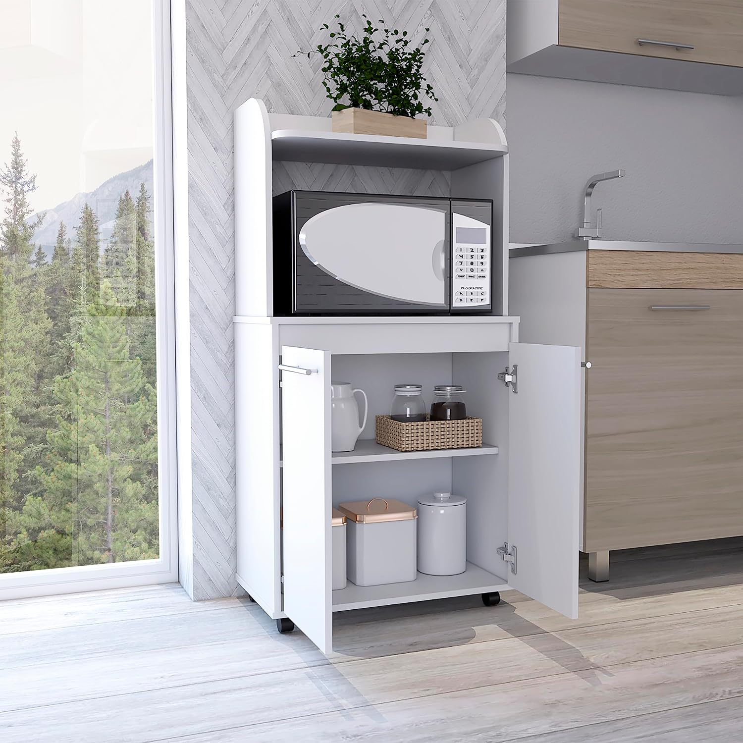 24.84" D*14.19W*49.23" H Freestanding Kitchen Pantry with Shelf, 3 Shelves, Double Door, Rectangular Storage Cabinet, Modern Minimalist, for Living Room, Dining Room, White