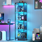kepptory LED Display Shelf for Collectibles, 4-Tier Glass Shelf with Small Display Shelves and Pegboard Design, Tall Narrow Gaming Shelves with Anti-Tipping Device, Black (59 Inch)