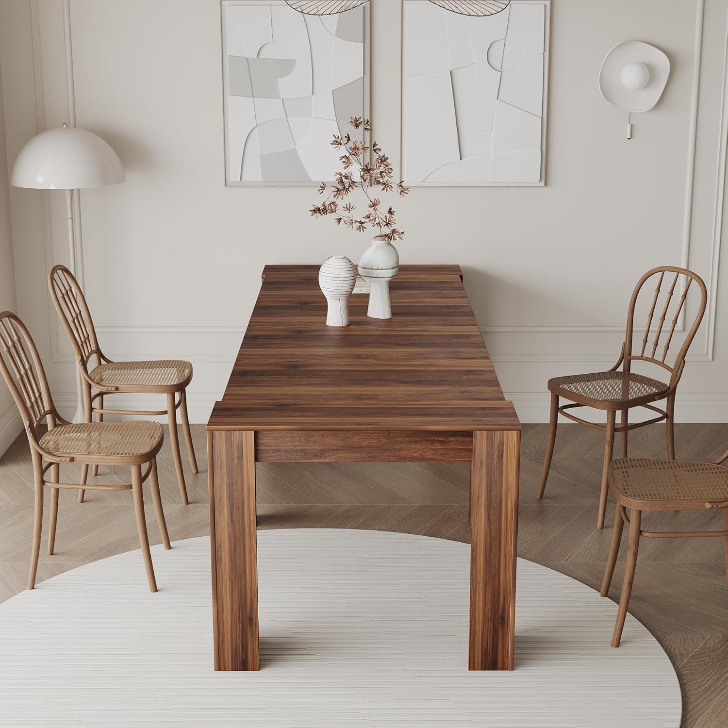 Extendable Dining Table, Transformer Folding Console Table for 2-12 People, Space Saving Dining Room Table for Apartments & Homes, Walnut