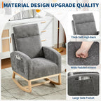Rocking Chair Nursery, Modern Upholstered Glider Rocker Side Pocket, High Backrest Padded Seat Accent Armchair for Living Room, Nursery, Bedroom