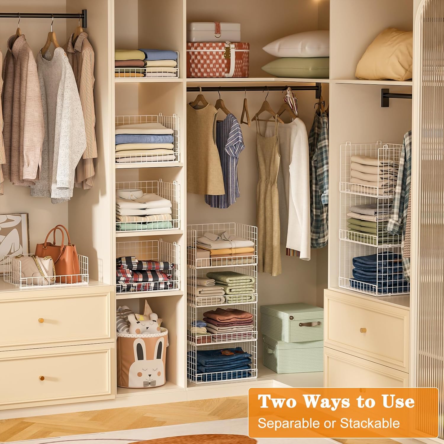 Yociyoga 7-Tier Stackable Closet Organizers and Storage Shelves, Foldable Closet Shelf Organizer System, Stackable Storage Bins Drawers for Closet Organizer System, White（Patent No. 30022416）