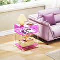 Acrylic Side Table for Living Room, Acrylic Nightstand for Bedroom, L-Series, 15.7'' x 11.8'' × 19.7'' inches (Pink)