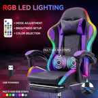 Gaming Chair with RGB LED Lights, Ergonomic Video Game Chair with Footrest, High Back PC Chair, Lumbar Support and Headrest, Reclining Gamer Chair for Adults, 380 lbs Capacity (Purple)