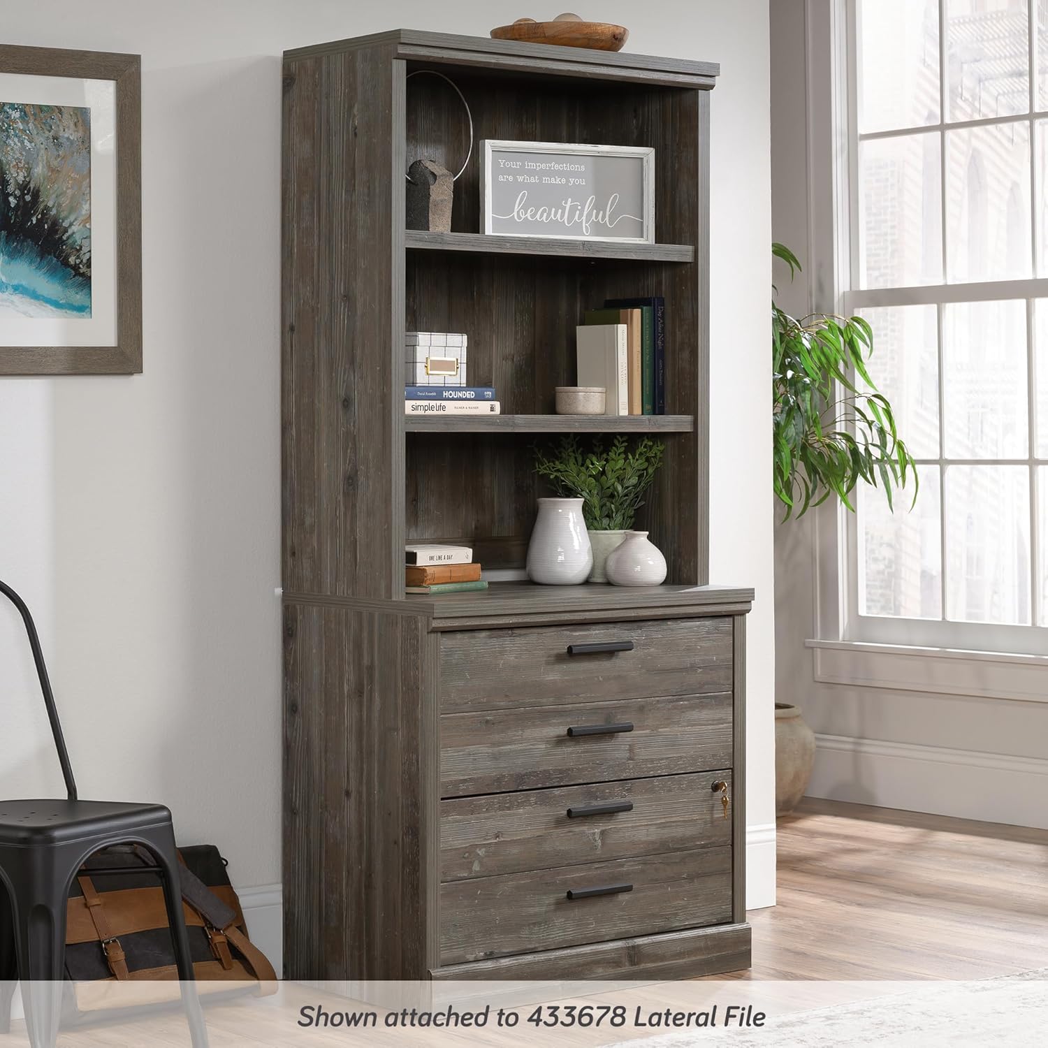 Sauder Aspen Post Commercial Office Hutch, in a Pebble Pine Finish