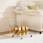 C-Shape Acrylic Side Table with Wheels,13.8" L x 13" W x 22" H x 1/2" Thick Clear End Table,Transparent Nightstand with Waterfall Edges,Modern Lucite Side Table for Living Room
