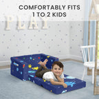 Delta Children Cozee Kids Couch 2-Seater Kids Sofa, Convertible 2-in-1 Flip Open Toddler Couch Sleeper, Foam Chair for Playroom & Bedroom, Bed Lounger, Comfy Play Sleeping Lounge Chair, Space Theme