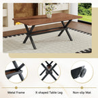 71" Farmhouse Dining Table Set for 6, 7 Piece Rectangular Kitchen Table and Chairs Set, Walnut Wood Grain Dining Room Table with Iron Legs & 6 Black Upholstered Chairs, Easy Assembly
