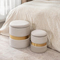 Joveco Round Storage Ottoman Set of 2, Velvet Upholstered Foot Rest Stool Vanity Footsool for Living Room, Bedroom, Light Beige