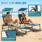 FUNDANGO Heavy Duty Tanning Chair with Face Hole & Canopy, 400lbs Beach Lounge Chair with Side Table, 5-Position Sun Lounger for Outdoor Patio Pool-Face Down Chaise with Anti-Pinch Safety Lock,Cyan