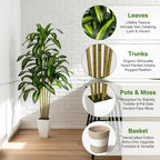 5FT Artificial Dracaena Tree - Tall Faux Dracaena with White Planter, Artificial Plants Indoor, Fake Plant Build Boho-Chic Basket, Fake Tree for Outdoor Home Office Decor