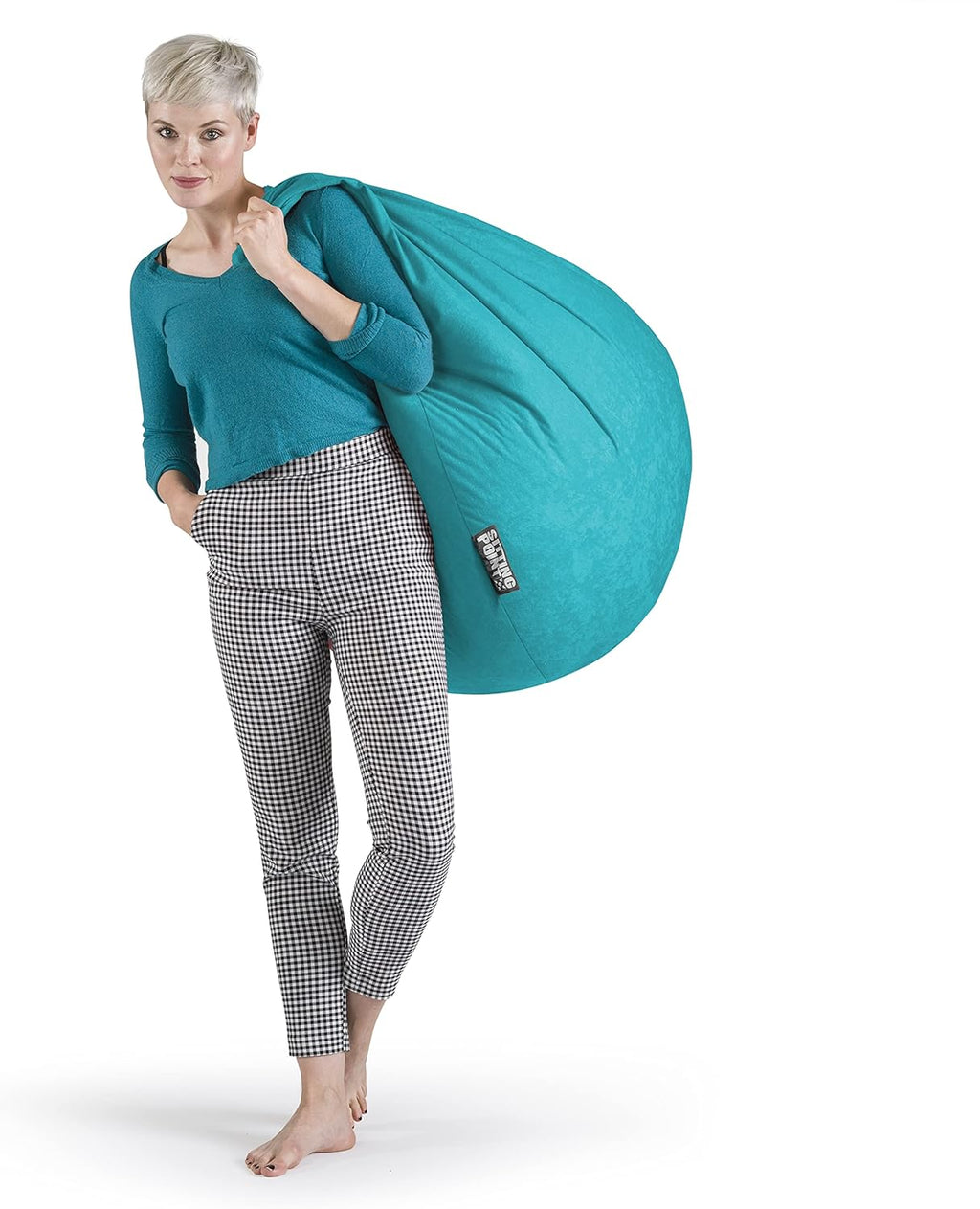 Gouchee Home Easy Collection Contemporary Polyester Upholstered Oversized Bean Bag Chair, Emerald
