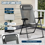Giantex Set of 2 Patio Folding Chairs, Portable Outdoor Dining Chairs with 7-Level Adjustable Backrest, Headrest, Metal Frame, Outside Recliner for Front Porch Camping Picnic Lawn Garden, Dark Gray