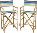 Statra Bar Height Folding Chairs Counter Stool Outdoor Indoor Tall Camping Set of 2, Green Stripes