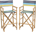 Statra Bar Height Folding Chairs Counter Stool Outdoor Indoor Tall Camping Set of 2, Green Stripes