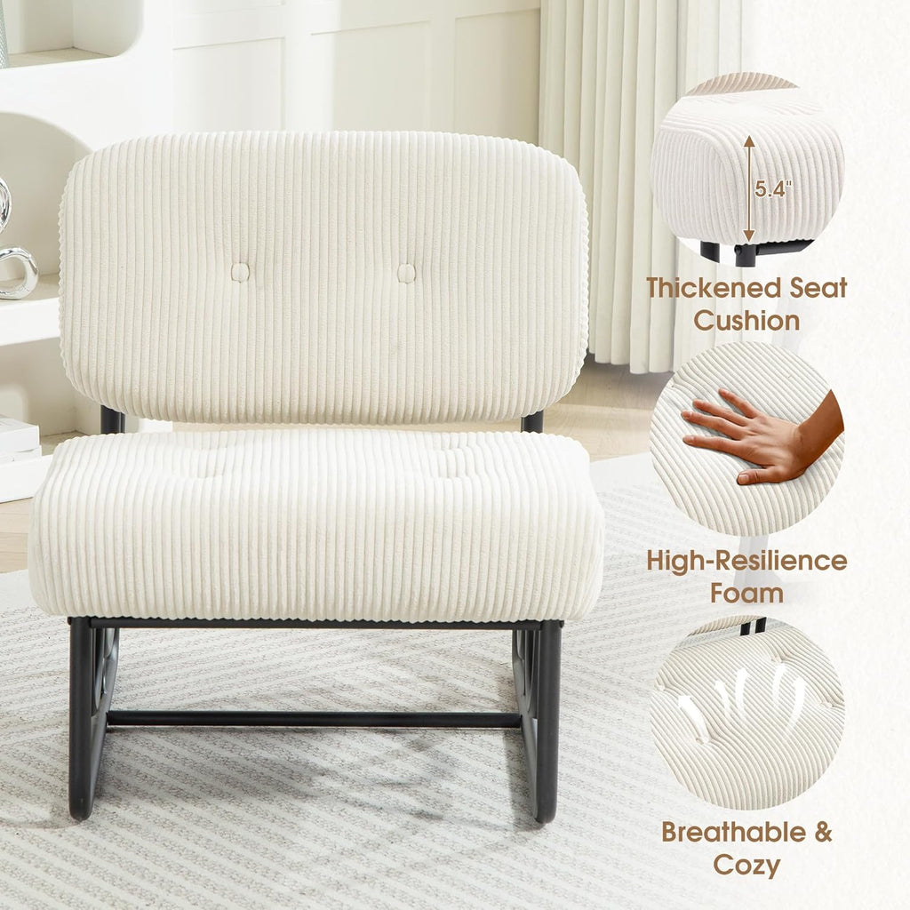 Armless Accent Chair, Beige Upholstered Chair for Bedroom, Comfy Modern Chair for Living Room, Small Space Mid Century Accent Chair, No Arm Lounge Chair