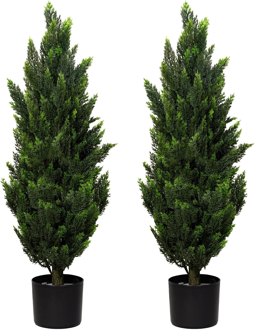 Set of 2 Artificial Topiary Pine Trees 3FT, Dense Faux Cedar Plants with Heavy Weighted Base, UV Resistant Outdoor Fake Trees for Front Door, Porch, Entryway & Indoor Home Decor