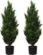 Set of 2 Artificial Topiary Pine Trees 3FT, Dense Faux Cedar Plants with Heavy Weighted Base, UV Resistant Outdoor Fake Trees for Front Door, Porch, Entryway & Indoor Home Decor