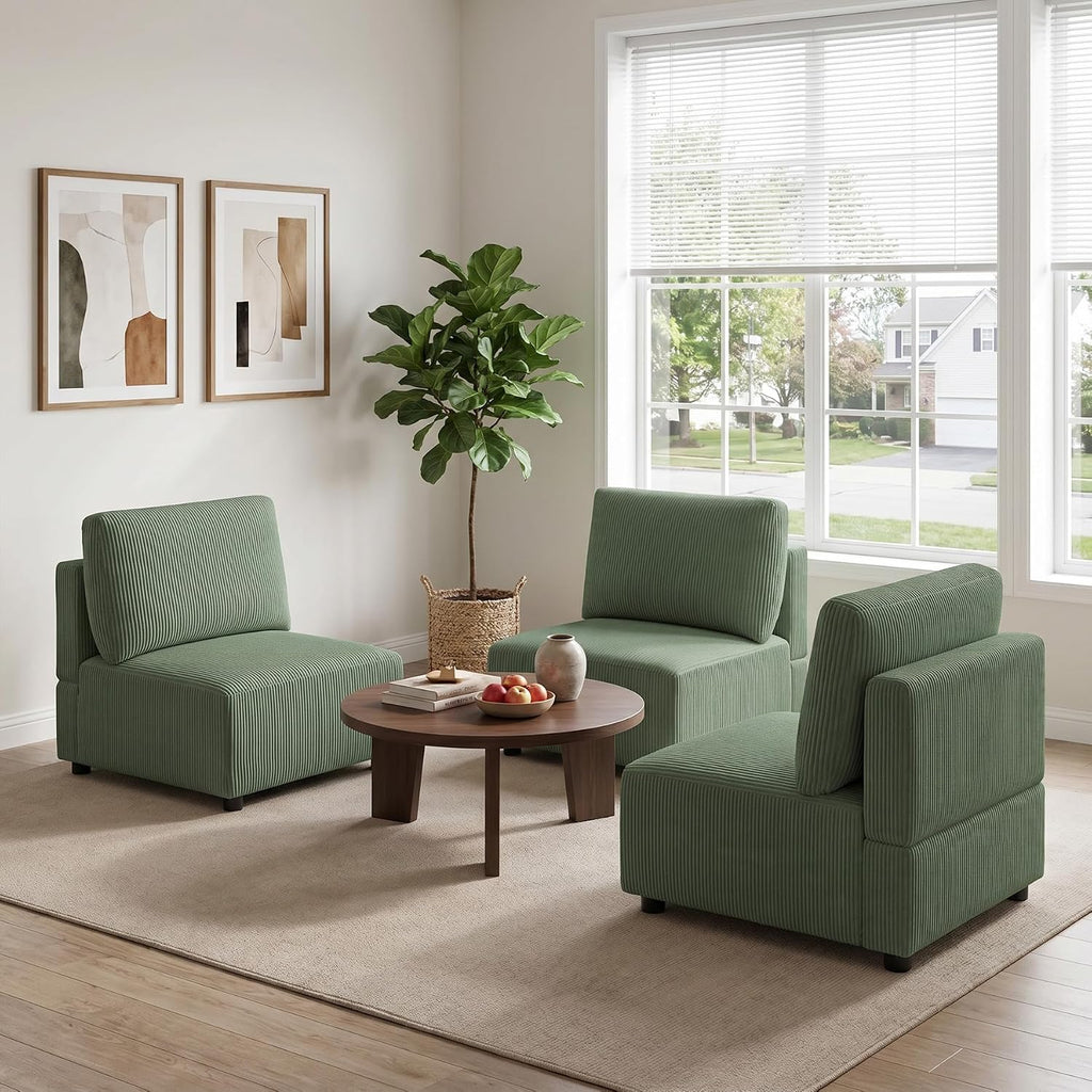 Accent Chair for Modular Sectional Couch, Comfy Corduroy Middle Seat Replacement for Convertible Sectional Sofa, Modern Single Seat Armless Sofa Chair