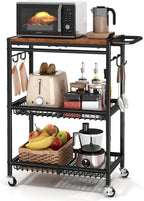 Microwave Kitchen Cart with Push Handle, 3 Tier Rolling Cart with 2 Lockable Wheels, Vintage Kitchen Storage Cart with 210Lbs Capacity for Kitchen Island, Restaurant, Coffee Bar, Living Room, Office