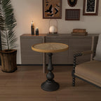 Round Retro Side Table for Drink Coffee Modern Accent Lightweight Vintage End Table with Metal Leg for Small Space Living Room Bedroom Corners Office, Natural