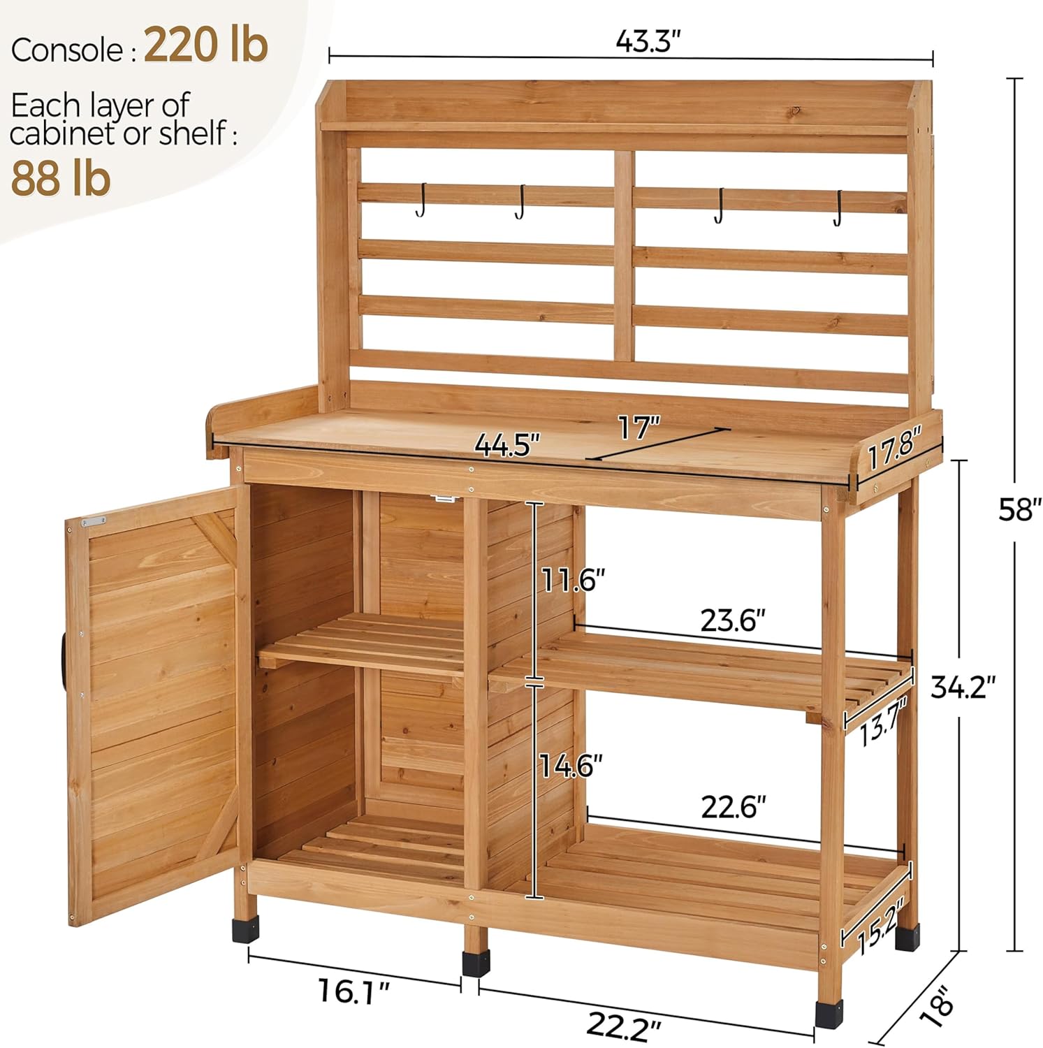 Topeakmart Outdoor Potting Bench, Large Horticulture Work Table Workstation with Storage Cabinet Shelf & Planting Working Console for Garden, Patio, Lawn, Wood